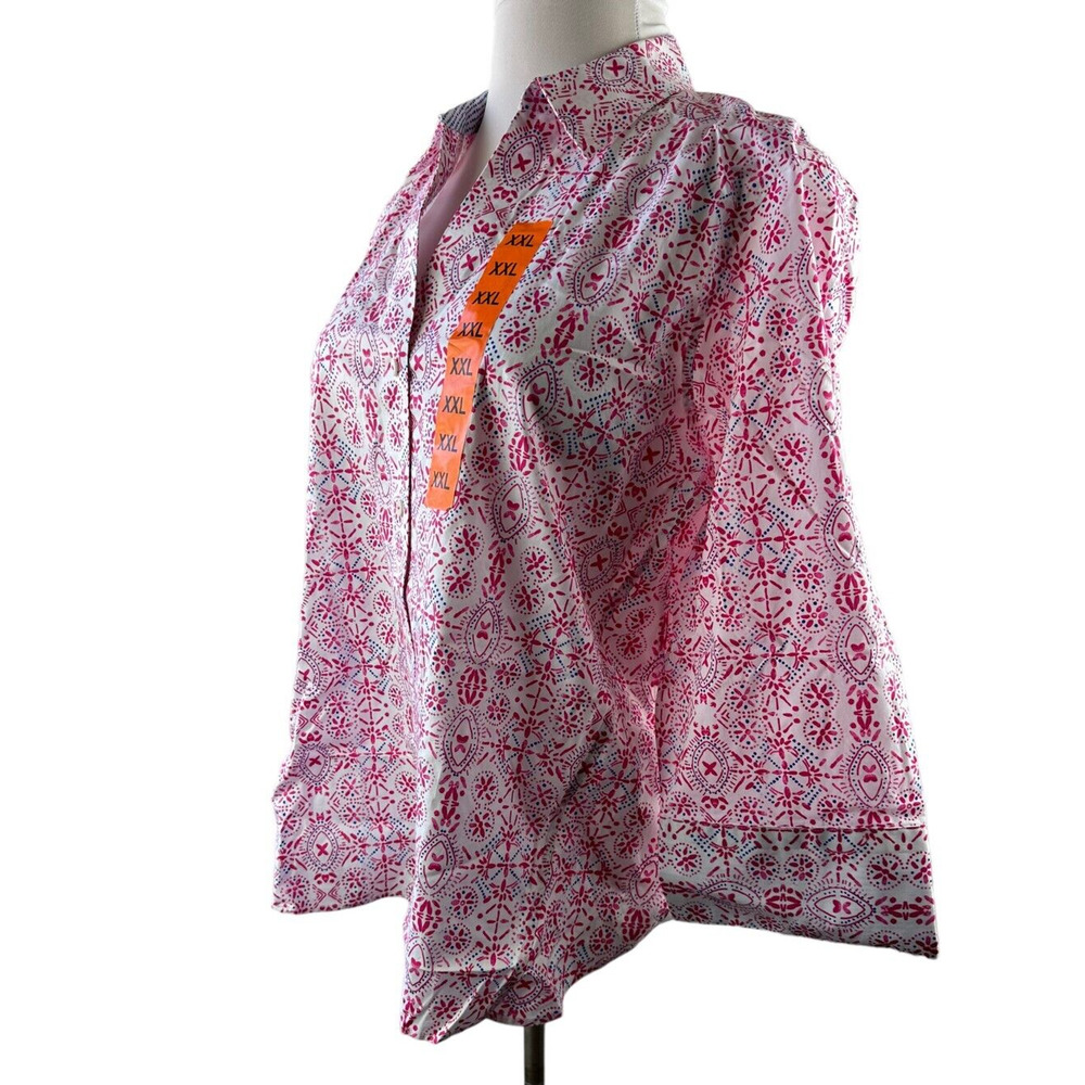 NWT Foxcroft NYC Pinpoint Non Iron Stretch Poplin Shirt Hibiscus Floral XXL - Picture 3 of 8